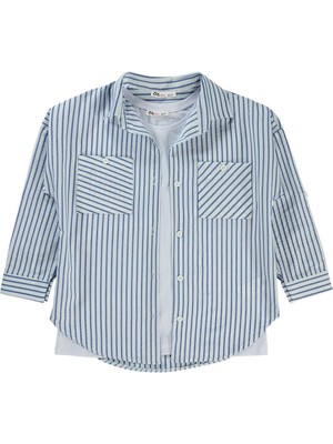 Civil Girls Çizgili 6-9 Yaş Gömlek - Mavi 7-8 Yaş