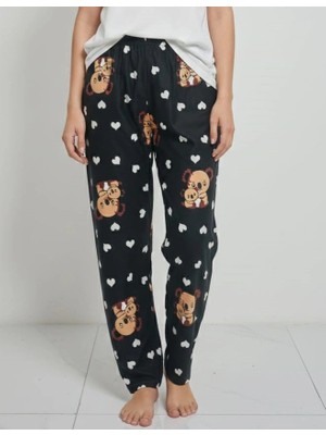 Erdenay Tekstil Ipeksi Dokulu Süet Pijama Altı Siyah Koala Desenli