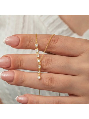 Katre46 Gümüş Zirkon Sıra Taşlı Gold Kadın Kolye