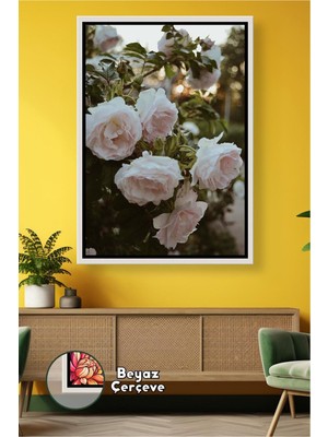 KOSS Dijital Pastel Tonlu Gül Çiçekleriyle Romantik Salon ve Yatak Odası Duvar Dekoru Çerçeveli Kanvas Tablo