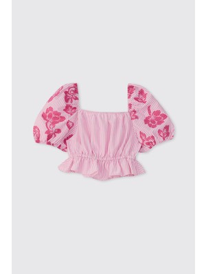 Panço Kız Çocuk Karpuz Kollu Pembe Bluz