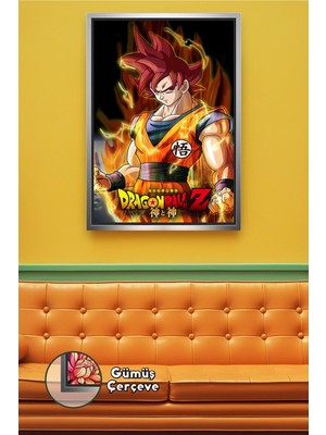 KOSS Dijital Dragon Ball Z Goku Kırmızı Form Güç Aurası Anime Tasarım Çerçeveli Kanvas Tablo