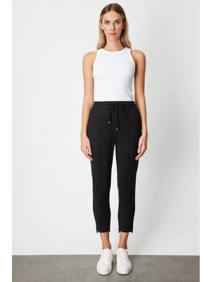 On Fashion Regular Fit Dar Paça Lastikli Bel Dokuma Kadın Pantolon