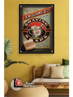KOSS Dijital Berber ve Kuaför Salonları Için Klasik Tıraş Sabunu ve Köpük Kasesi Temalı Çerçeveli Kanvas Tablo