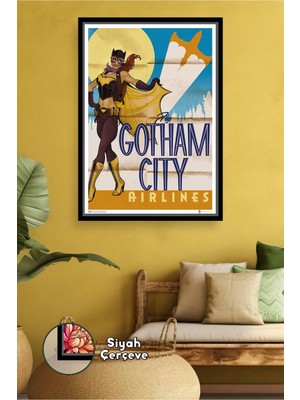 KOSS Dijital Batgirl Gotham City Temalı Duvar Tablosu Çocuk Genç Odası Dc Süper Kahraman Çerçeveli Kanvas Tablo