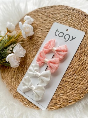Aysskids Pembe Dantel ve Beyaz Fiyonk Kız Çocuk Bebek Toka Seti