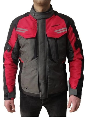 Venom Motosiklet Montu Kopenhag Gri-Kırmızı Full Koruma Motorcu Mont