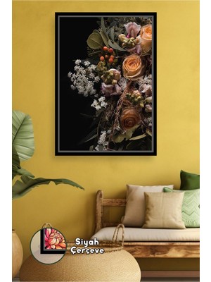 KOSS Dijital Modern Çiçek Aranjmanı Dekoratif Tablo Ev Içi Duvar Süsü Şık Tasarım Çerçeveli Kanvas Tablo