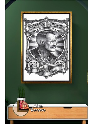 KOSS Dijital Berber ve Kuaförler Için Klasik Barber Portresi Retro Erkek Bakım Temalı Çerçeveli Kanvas Tablo