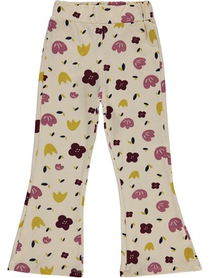 Civil Girls Simli Çiçek Baskılı 6-9 Yaş Tayt - Fil Dişi 9-10 Yaş