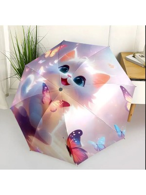 Es Dekor Renkli Sevimli Yavru Kedi  Şemsiye Yüksek Kaliteli Katlanabilir Otomatik
