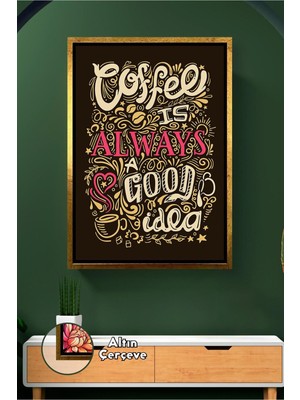 KOSS Dijital Yazılı Kahve Temalı Tipografi Mutfak Duvar Dekoru Kafe Alanı Için Modern Çerçeveli Kanvas Tablo