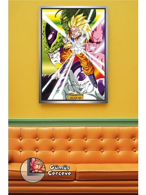 KOSS Dijital Dragon Ball Z Efsane Dövüş Sahnesi Goku Cell Buu Freeza Anime Tasarım Çerçerveli Kanvas Tablo