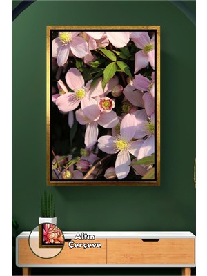 KOSS Dijital Pembe Çiçek Desenli Ev Dekorasyonu Salon Yatak Odası Modern Çiçekli Tasarım Çerçeveli Kanvas Tablo