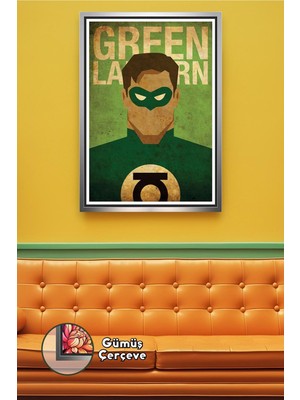 KOSS Dijital Green Lantern Minimal Duvar Tasarımı Süper Kahraman Yeşil Tonlu Dekor Çerçeveli Kanvas Tablo
