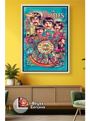 KOSS Dijital The Beatles Sgt. Pepper Temalı Renkli Illüstrasyon Müzik Tutkunları Için Çerçeveli Kanvas Tablo