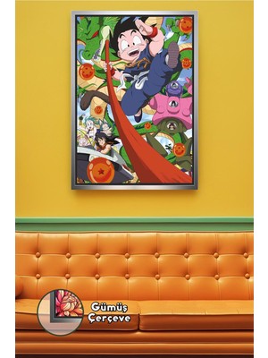 KOSS Dijital Dragon Ball Goku Bulut Üzerinde Macera Sahnesi Anime Duvar Dekoru Çerçeveli Kanvas Tablo
