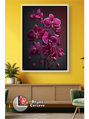 KOSS Dijital Fuşya Orkide Çiçekleri ile Çarpıcı Salon ve Yatak Odası Duvar Dekoru Ev Stili Çerçeveli Kanvas Tablo