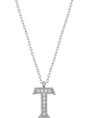 Katre46 925 Ayar Gümüş Rodyum Kaplama T Harfi Kadın Gümüş Kolye