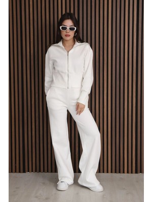 Lodmela Basic Fermuarlı Ikili Takım 5001-BEYAZ