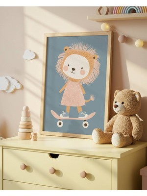 Fuart.Co Kaykay Yapan Aslan Dijital Baskı Posteri (Çerçevesiz) Çocuk Odası Için Poster Nufu