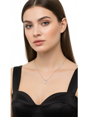 Sakura Accessories Çelik Silver Rodyum  Kaplama Harf Kolye Y Harfi