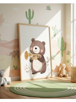 Fuart.Co Müzisyen Ayı Dijital Baskı Posteri (Çerçevesiz) Çocuk Odası Için Poster Nufu