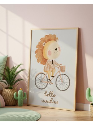 Fuart.Co Bisikler Süren Aslan Dijital Baskı Posteri (Çerçevesiz) Çocuk Odası Için Poster Nufu