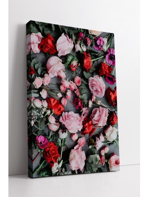 KOSS Dijital Gül Deseni Çiçek Tablosu Pembe ve Kırmızı Dekoratif Salon ve Yatak Odası Için Çerçeveli Kanvas Tablo