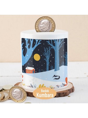 Asilmeydan Kar Manzaralı Dağ Evi Baskılı Para Birikim Kumbarası-21479