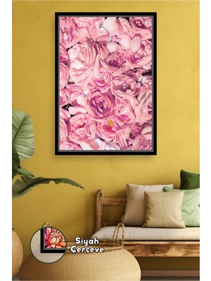 KOSS Dijital Pembe Gül Çiçekli Duvar Tablosu Çiçek Desenli Dekoratif Salon Yatak Odası Çerçeveli Kanvas Tablo
