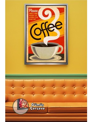 KOSS Dijital Retro Kahve Temalı Tipografik Duvar Dekoru Mutfak ve Kafe Alanları Için Çerçeveli Kanvas Tablo