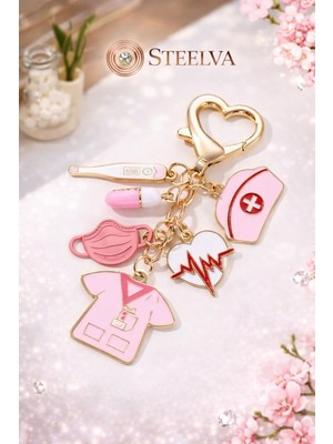 Steelva Hemşire Doktor Temalı Kırmızı Beyaz Anahtarlık