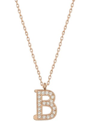 Katre46 925 Ayar Gümüş Rose B Harfi Kadın Gümüş Kolye