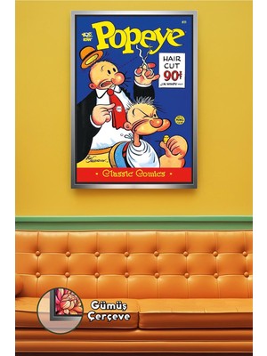 KOSS Dijital Temel Reis Barber Shop Duvar Dekoru Erkek Kuaförü Için Çizgi Roman Çerçeveli Kanvas Tablo