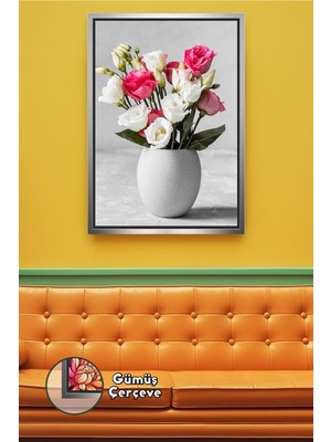 KOSS Dijital Vazoda Lisyantus Çiçek Aranjmanı Tablo Şık Salon Oturma Odası Dekoru Için Çerçeveli Kanvas Tablo