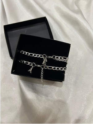 Sakura Accessories Kararmaz Çelik Kutulu Ikili Zincir Harfli Sevgili/çift Bilekliği Çelik Bileklik Harf Detay