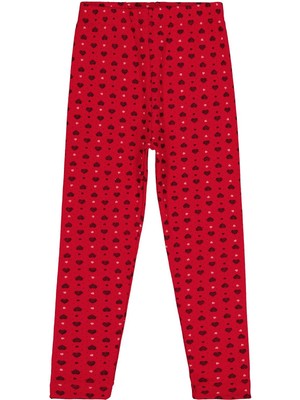 Civil Girls Kalp Desenli 6-9 Yaş Tayt - Kırmızı 7-8 Yaş