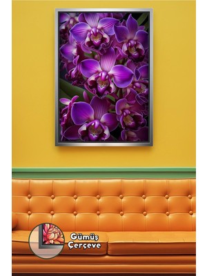 KOSS Dijital Mor Orkide Çiçeği Duvar Tablosu Şık ve Modern Dekorasyon Salon Yatak Odası Çerçeveli Kanvas Tablo