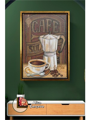 KOSS Dijital Bohem Vintage Kahve Temalı Çerçeveli Kanvas Tablo Klasik Mutfak ve Kafe Duvar Dekoru