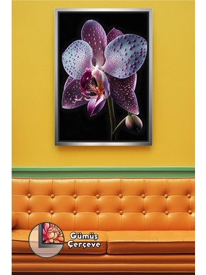 KOSS Dijital Mor Tonlu Orkide Desenli Dekoratif Duvar Aksesuarı Şık Ev ve Ofis Için Çerçeveli Kanvas Tablo