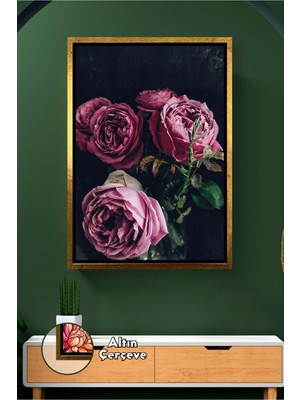 KOSS Dijital Vintage Tarz Pembe Gül Aranjmanlı Ev Dekorasyonu Için Şık Duvar Tablosu Çerçeveli Kanvas Tablo