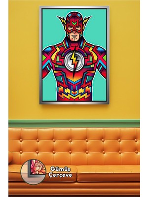 KOSS Dijital Flash Hız Temalı Duvar Dekoru Şimşek Amblemli Renkli Tasarım Oyun Odası Çerçeveli Kanvas Tablo