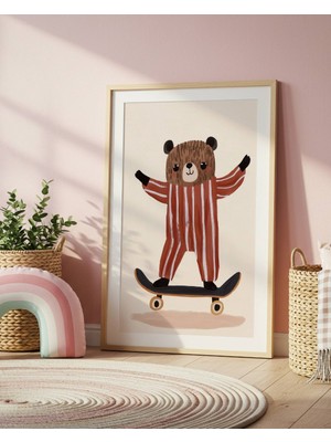 Fuart.Co Kaykayda Ayı Dijital Baskı Posteri (Çerçevesiz) Çocuk Odası Için Poster Nufu