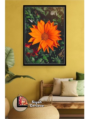 KOSS Dijital Turuncu Çiçek Detaylı Canlı Renklerle Salon ve Ofis Duvar Dekoru Enerjik Stil Çerçeveli Kanvas Tablo