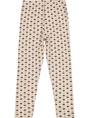 Civil Girls Kalp Desenli 6-9 Yaş Tayt - Ekru 8-9 Yaş