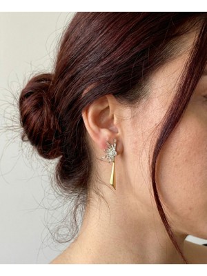 Milena Blake Altın Detaylı Işın Küpe, Aurora Işığı Altın Kaplama Küpe