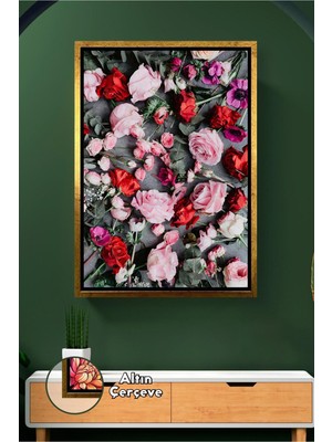 KOSS Dijital Gül Deseni Çiçek Tablosu Pembe ve Kırmızı Dekoratif Salon ve Yatak Odası Için Çerçeveli Kanvas Tablo