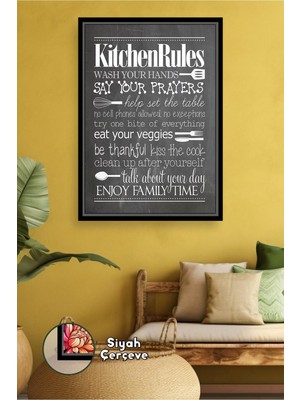 KOSS Dijital Mutfak Kuralları Duvar Tablosu Aile Yemek Alanı Mutfak Dekoru Şık Tasarım Çerçeveli Kanvas Tablo