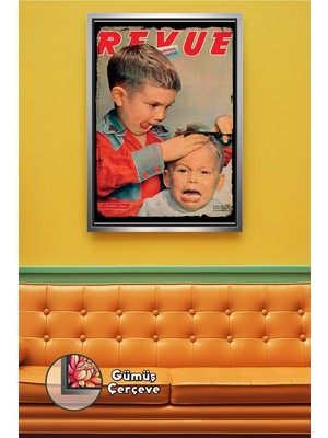 KOSS Dijital Berber ve Kuaförler Için Nostaljik Çocuk Tıraşı Dergi Kapak Tasarımı Çerçeveli Kanvas Tablo